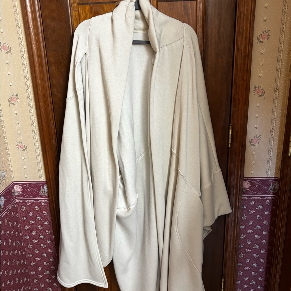 Cream Oversized Cardigan/Poncho with Attached Scarf